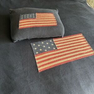 Ralph Lauren Home Americana Flag Knit Blanket & Pillow Cover Heavy Cotton Throw